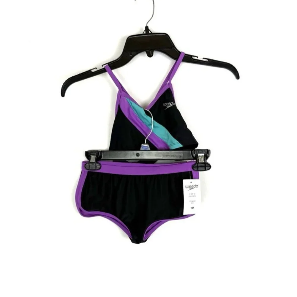 Speedo Girl’s Purple Two Piece Bikini Swimsuit Set Size 10